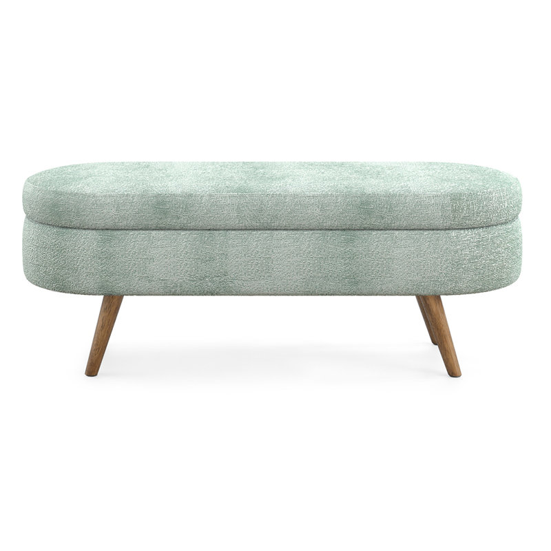Ottoman Oval Storage Bench,Rubber Wood Legs, Cyan
