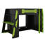 Lit mezzanine double en bois pleine grandeur avec bureau, tablettes multiples et luminaire RVB-420713902