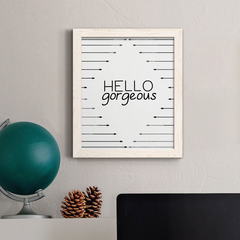 «Hello Gorgeous», art textuel sur toile, H 37,5 po x l 27,5 po x P 1,5 po, Blanc