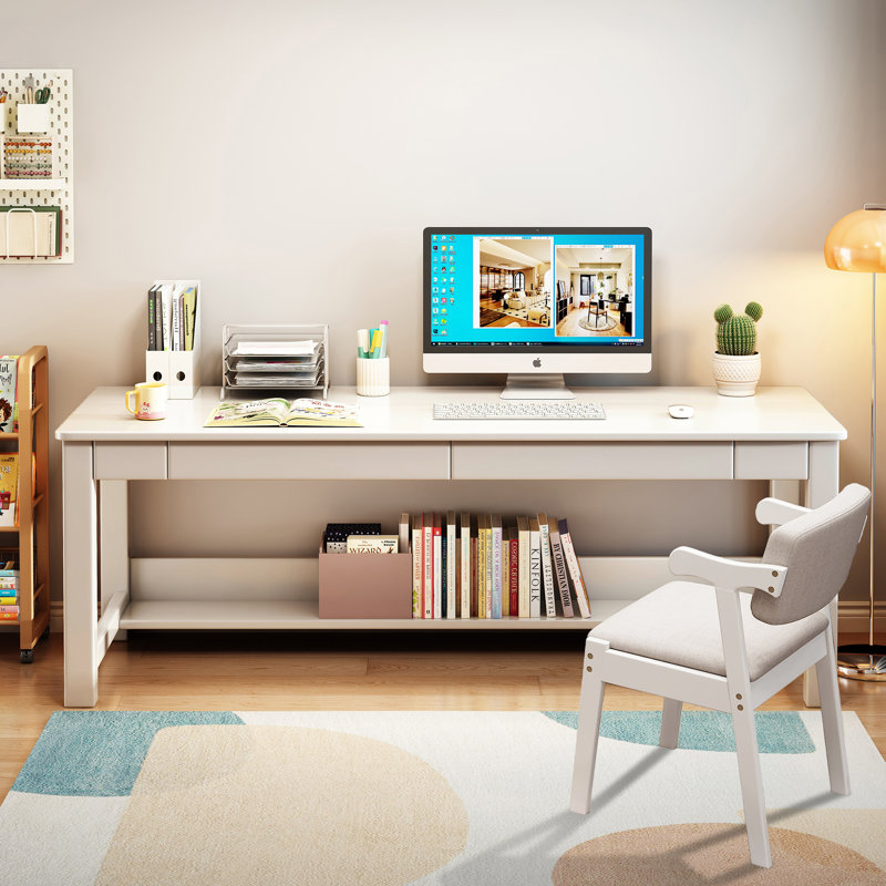 63" Computer Desk Workstation Table Writing Desk with Chair, White