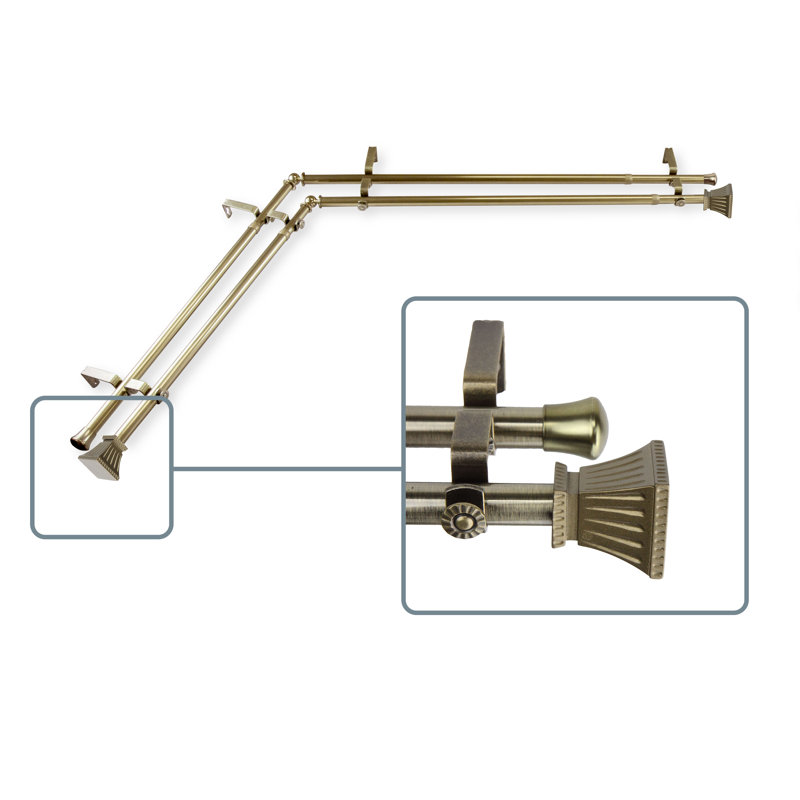 Double tringle de rideau de coin Spenser, L 120 po x l 70 po, Laiton antique