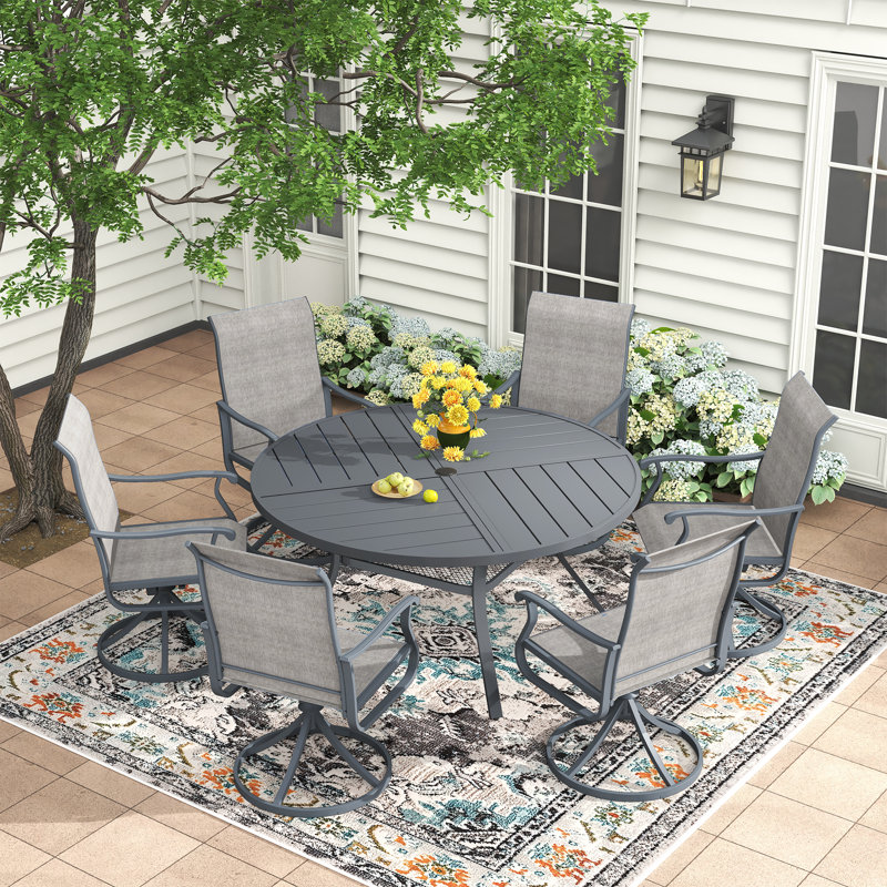 6-Person Outdoor Patio Dining Set With Swivel Chair, Gray/Gray