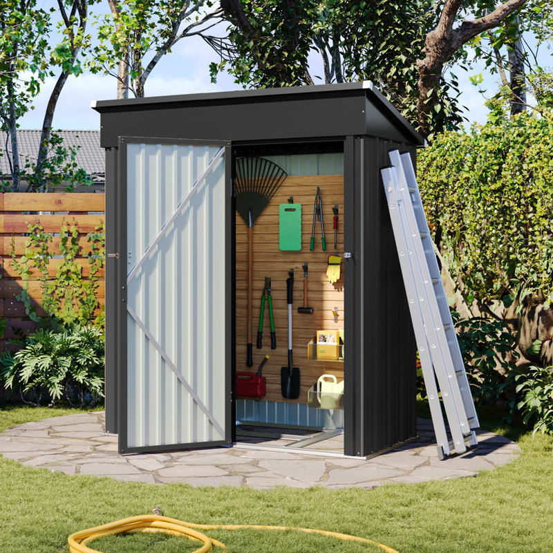 5 ft. W x 3 ft. D Galvanised Metal Storage Shed with Base & Sloping Roof , Ventilation, Black