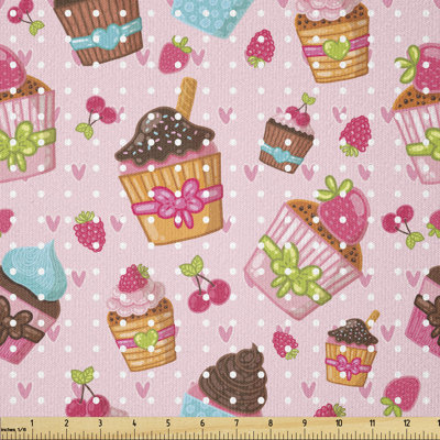 Ciarnan Kitchen Cupcakes Muffins Strawberries and Cherries Food Eating Sweets Multi-Purpose Fabric