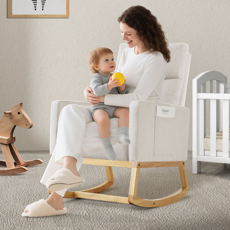 Fauteuil berçant et oscillant Mid-Century, Ivoire ivoire, Natural