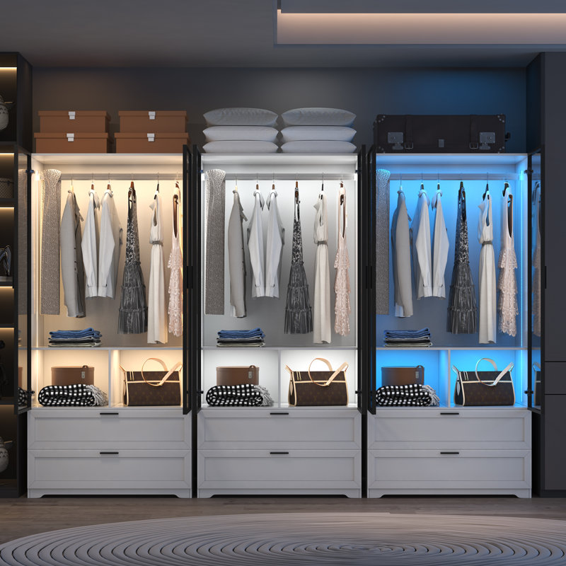 Bubalo Armoire, Wardrobe with Human Body Sensor Light, White