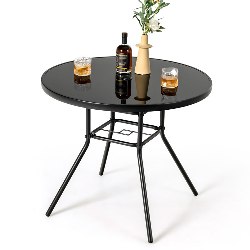 Round Metal Outdoor Dining Table With Umbrella Hole , 34'' in. W 34'' in. D