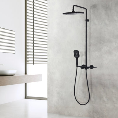 Système de douche mural complet 4 fonctions anti-brûlure Système complet de douche avec pomme de douche à effet de pluie, douchette et valve thermostatique, noir mat