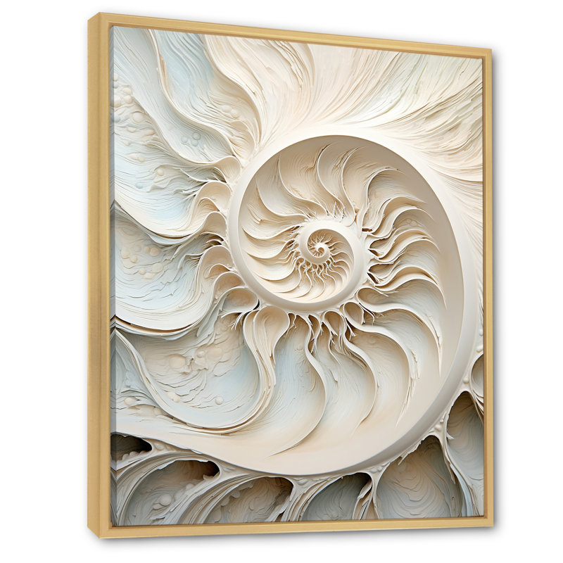 Ivoire Infinity Sea Sheel Spiral sur toile, H 20 po x l 12 po x P 1 po, Cadre naturel flottant