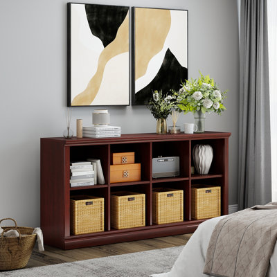  8 Cube Storage Organizer Bookcase - 2 Tiers 8 Storage Cube Adjustable Space Book Case, Display Cabinet Organizer, 54.7 inch Width Horizontal Bookshelf for Home Library Office, Mahogany