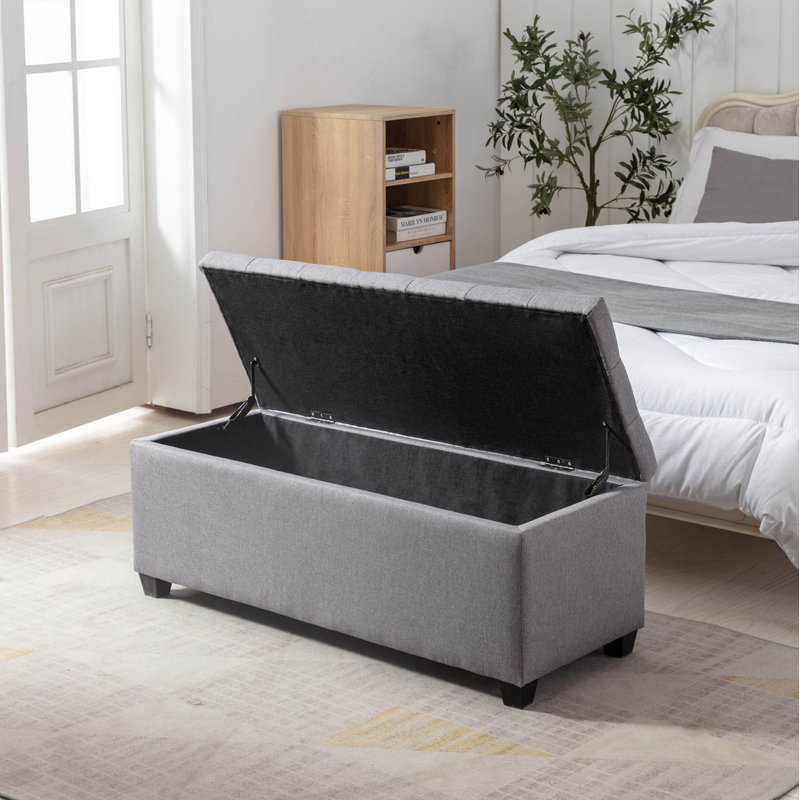 Banc de rangement rembourré en tissu Bacca, gris