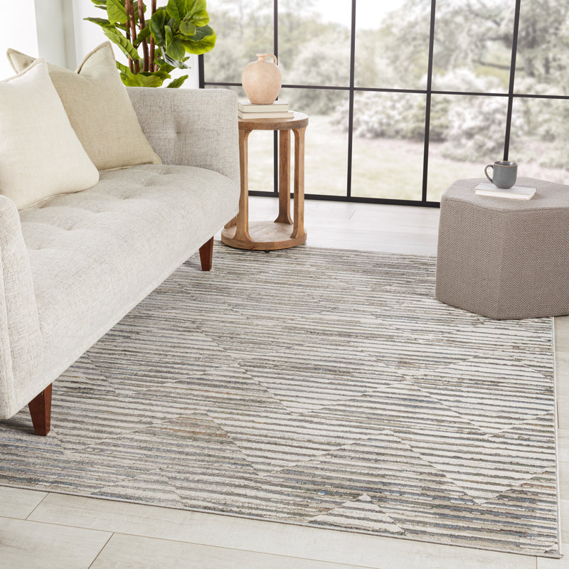 Tapis rayé gris / bleu clair Maranto, Rectangle 9 pi 3 po x 12 pi