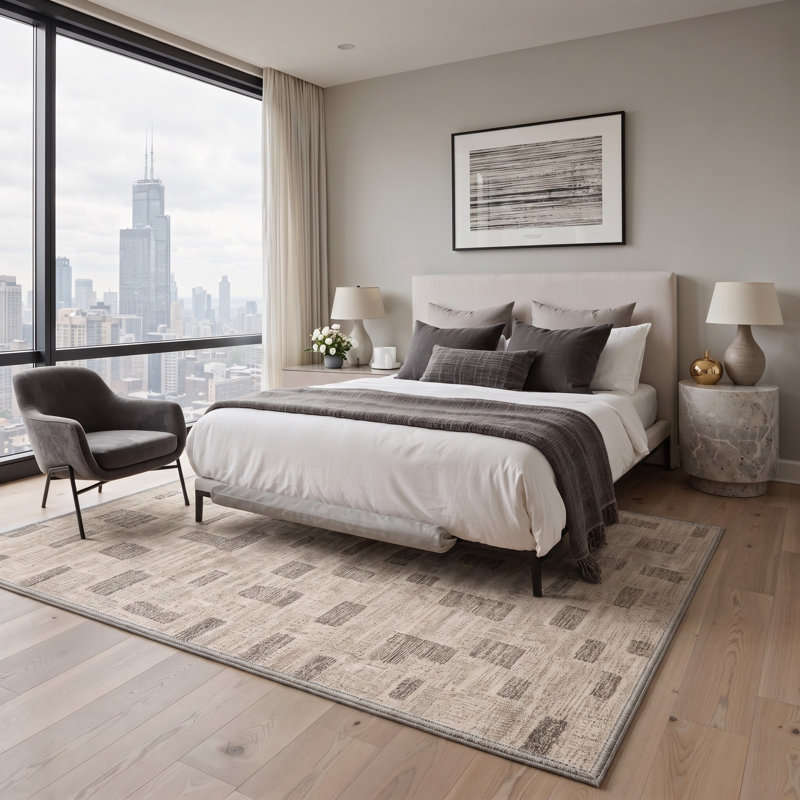 Tapis beige / gris à motif géométrique lavable à la machine avec envers antidérapant, Rectangulaire 8 pi x 10 pi