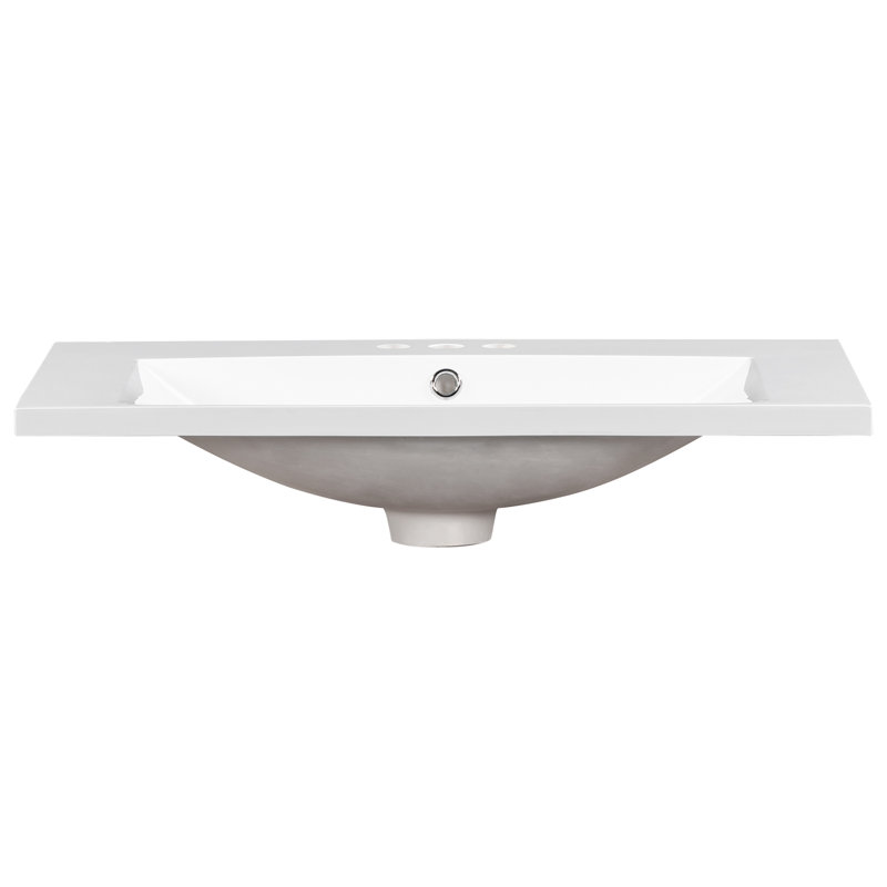 Dessus de meuble-lavabo simple 30 po. Fabriqué en résine, solide et fiable. 3 trous. Surface lisse pour une hygiène facile d'entretien. Pour les armoires. Blanc. Largeur de 18,42 po, hauteur de 6,68 po.