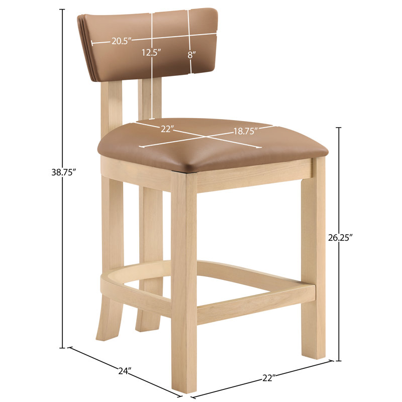 Phalan Vegan Leather Upholstered Counter Stool, Cognac Vegan Leather, Stained Natural