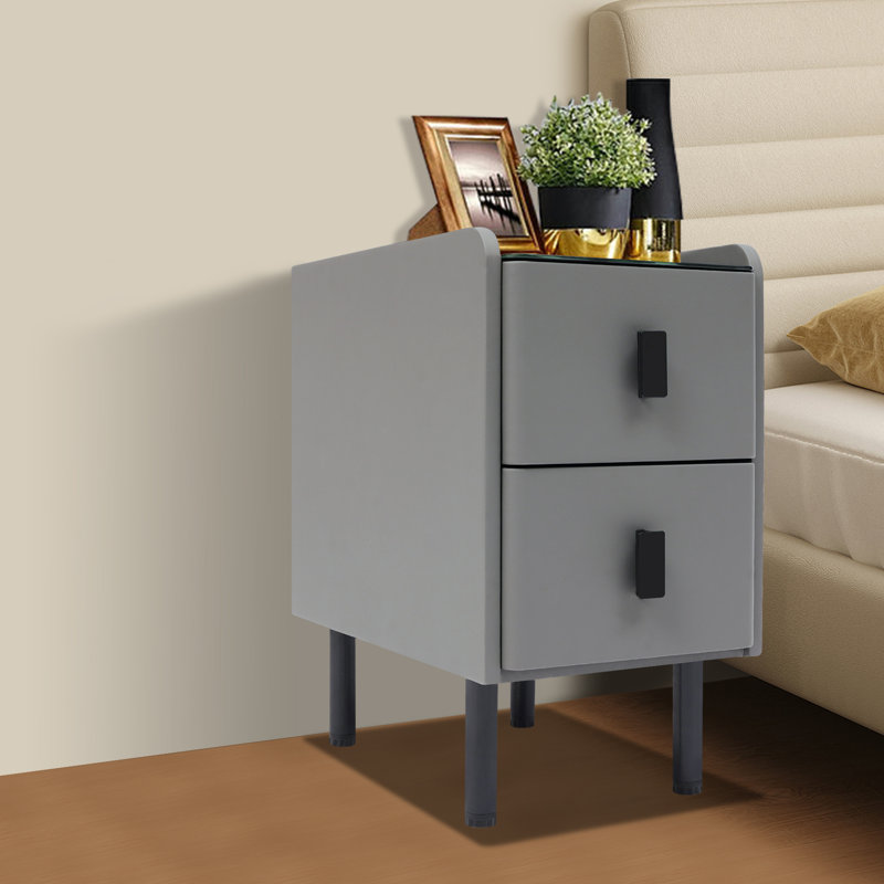 LED Smart Bedside Table Wireless Charging 2 Drawers