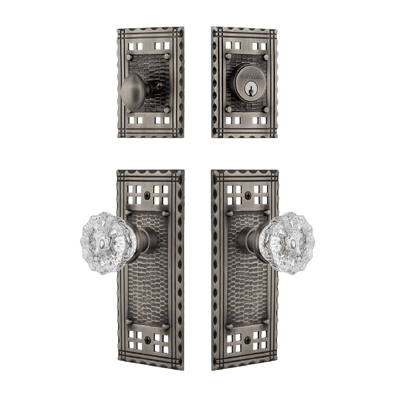 Nostalgic Warehouse Craftsman Entry Set with Crystal Knob, 2.375, Antique Pewter