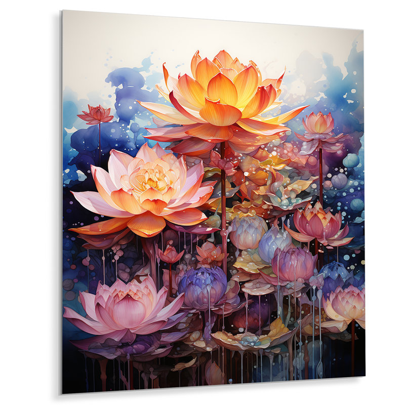 Mandala de lotus art bouddhiste orange sur fond rose, H 20 po x l 12 po