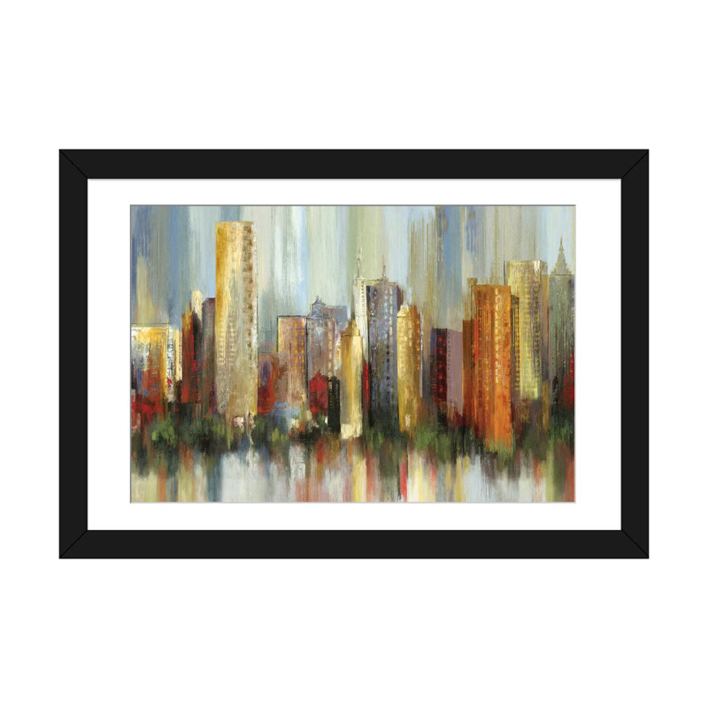 «Metropolis», reproduction sur toile, H 16 po x l 24 po x P 1 po, Papier d'art encadré noir, Blanc