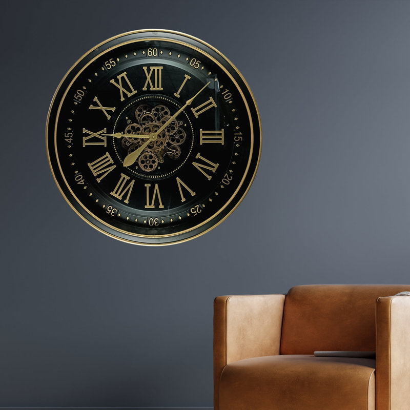 THE GEARS CLOCK Wall Clock with Real Moving Gears IR-LI_ 32 in Round "DUBLIN" BRONZE-ANTIQUE, Black Antique