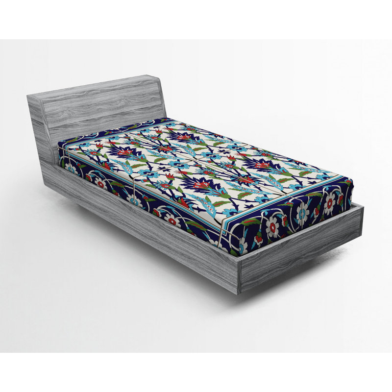 Microfiber Floral Fitted Sheet, Twin Fitted Sheet, Beige/Green Floral 4