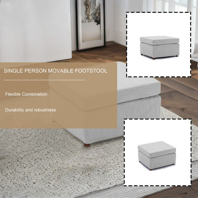 Repose-pieds Demichael, 100 % lin gris clair