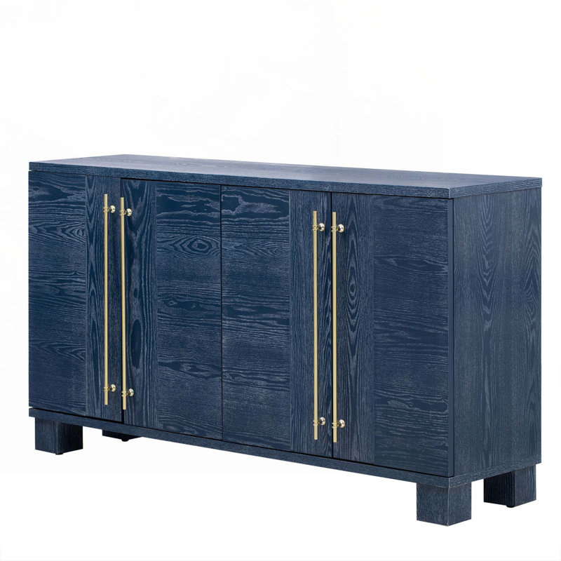 Wood Console Table with Adjustable Shelves and Gold Handles, Antique Navy