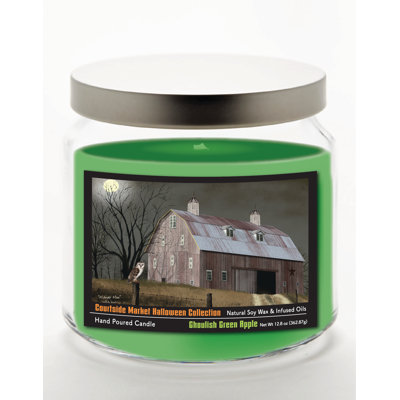 Bougie en pot de verre de 400 g (14 oz) avec couvercle en métal argenté brossé, collection Halloween Barn Harvest Moon