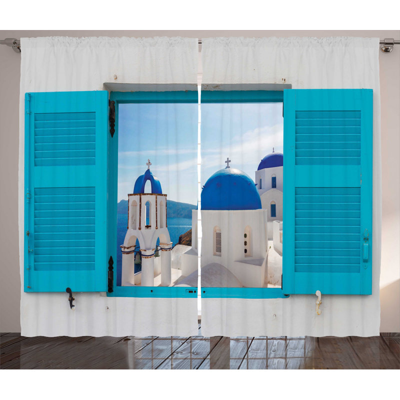 Window View of Classical Building 2 Piece Room Darkening Curtain Set, 280cm Width x 245cm Drop