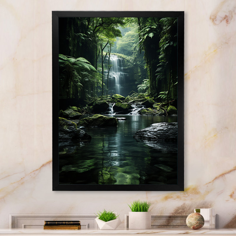 Waterfall Hidden Oasis Forest II, reproduction d'art sur toile, H 40 po x l 30 po x P 1,5 po, Cadre simple noir