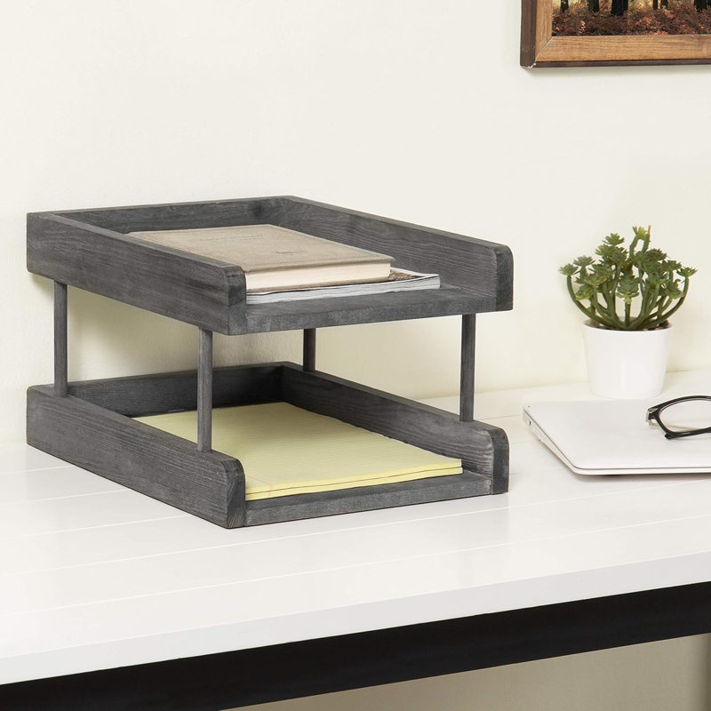 Solid Wood 2 Tier Office Desktop File Organiser