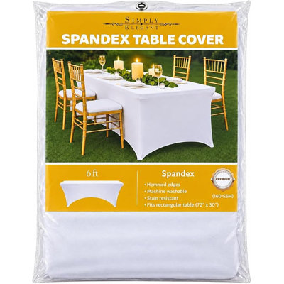 Nappe rectangulaire blanche en spandex extensible de 1,83 m (6 pi), lavable, idéale pour les tables de 183 x 76 cm (72 x 30 po), pour mariages, fêtes et événements.