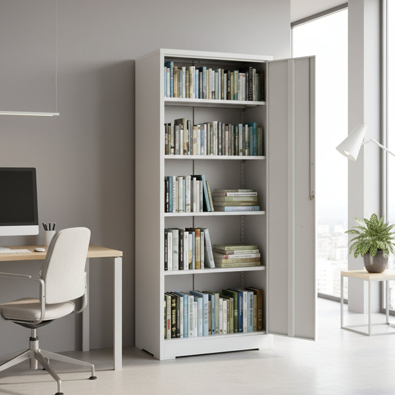 Armoire de rangement robuste en métal blanc crème de 71 po, avec 4 tablettes réglables et portes verrouillables sécurisées, pour les tablettes d'organisation de buanderie, rouille, espaces de bureau idéaux