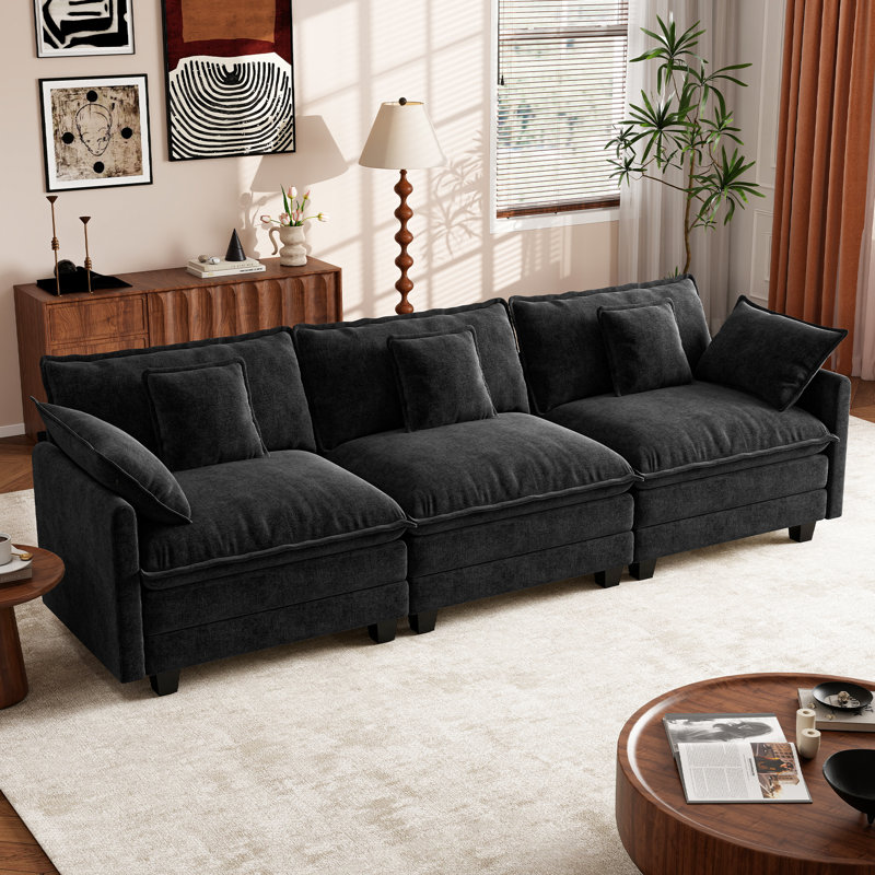 George 111.5" Chenille Modular Sectional Sofa, Black