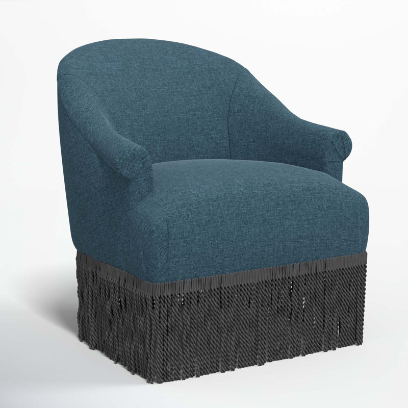 Fauteuil à oreilles Callie, Noir, Lin texturé bleu marine Zuma