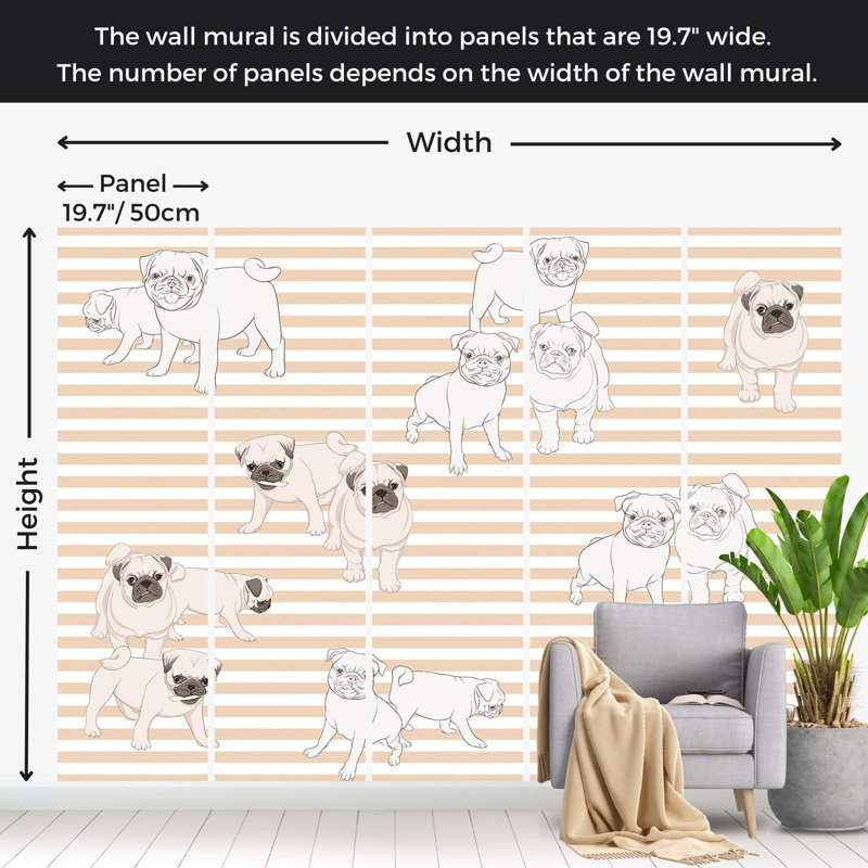 Papier peint pour enfants - Chiens ludiques, L 55 po x l 78 po