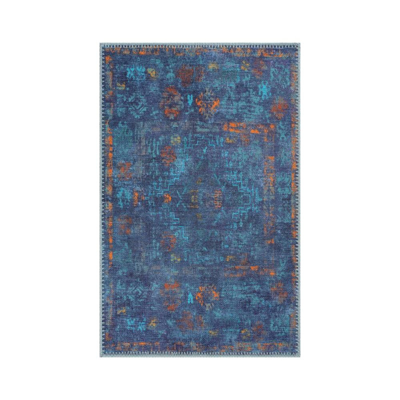 GLN Rugs Contemporary Collection - Machine Washable Modern Area Rug, Contemporary Washable Rug, Non Slip Area Rug, Abstract Living Room Rug, Bedroom Rug, Bathroom Rug (Dark Blue Rug)
