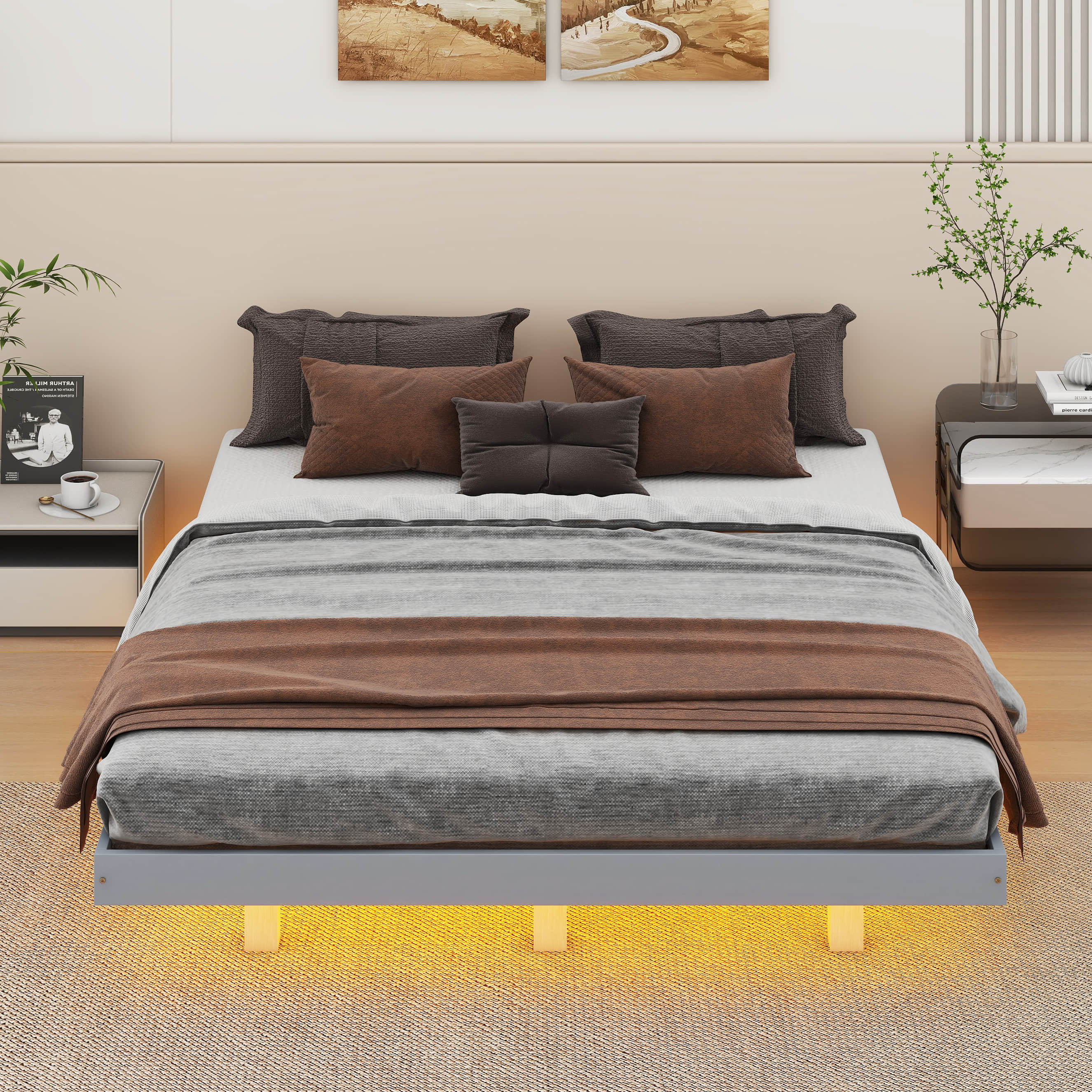 Ebern Designs Modern King Size Low Profile Platform Bed With LED Lights ...