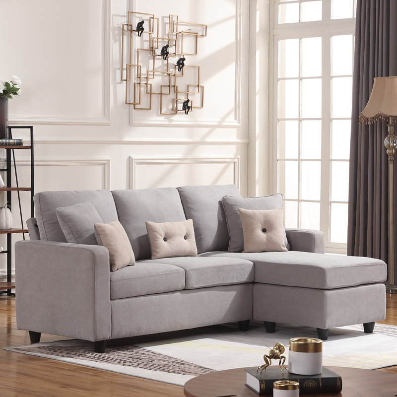 Canapé réversible et méridienne de 78,5 po de largeur avec repose-pieds Campbelltown, Mélange de polyester - gris clair