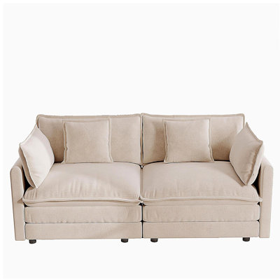 Canapé pour causeuse moderne en tissu pour salon, canapé rembourré à 2 places de grande taille avec 4 coussins, chenille café clair