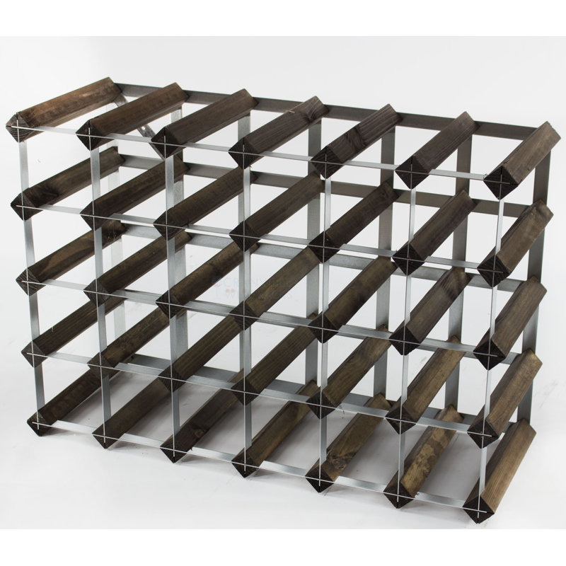 Felica 30 Bottle Floor Wine Bottle Rack, Dark Oak Stained Pine / Galvanised Steel