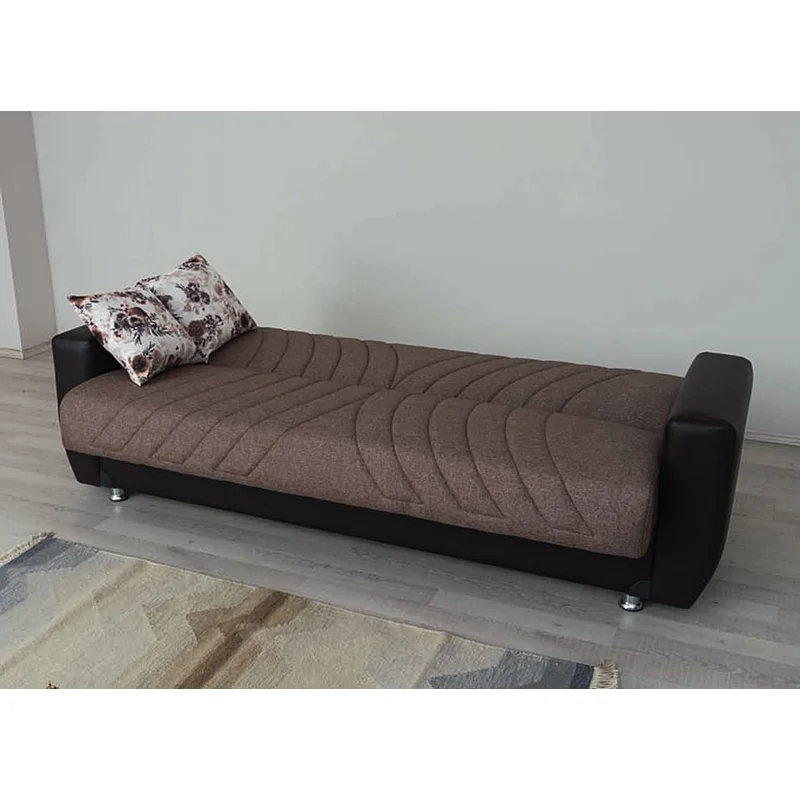 Causeuse-lit convertible en cuir Hala, Brun clair, H 32 po x l 88 po x P 32 po