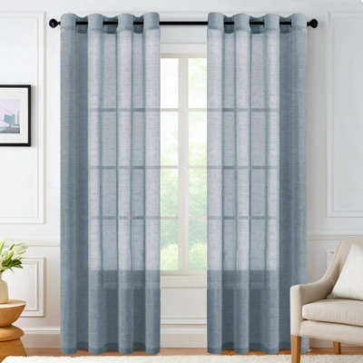 Linen Blended Textured Semi-Sheer Grommet Curtains - 37"/52" Widths Semi-Private & Light-Filtering Linen-Style Panels for Bedroom 