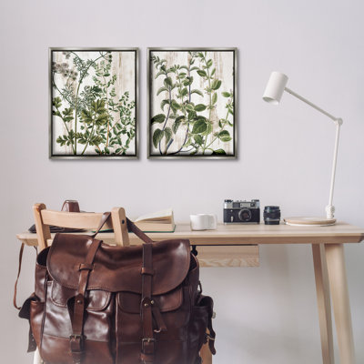 Aged Botanical Leaves  2 PC Framed Floater Canvas Set by Kim Allen