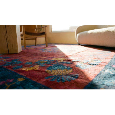 Antique Chinese Art Deco Allover Floral Coral 1920s Rug