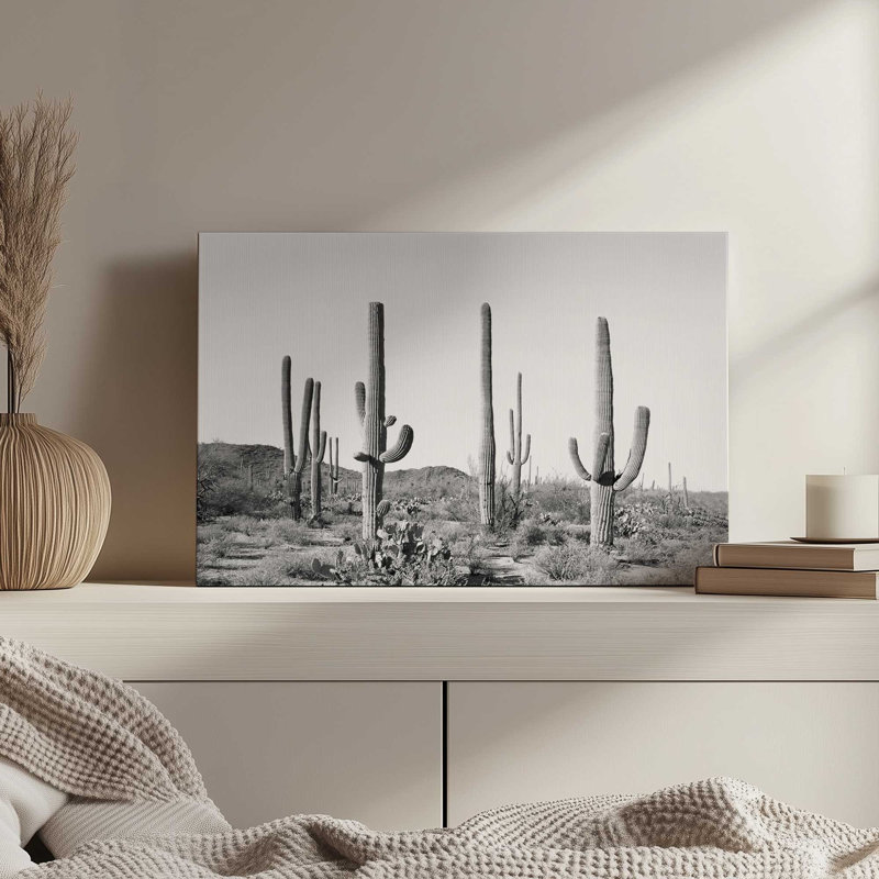 «Gray Cactus Land» par Garima Dhawan, reproduction d'art sur toile, H 24 po x l 32 po, Toile tendue, Ne s’applique pas