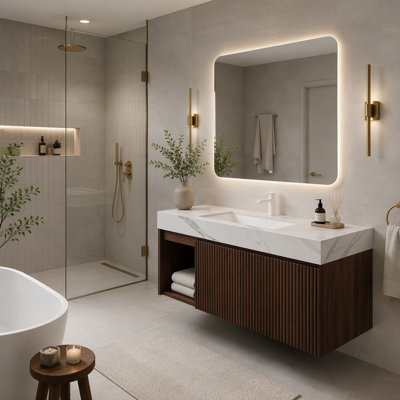 Meuble-lavabo mural de 91 cm (36 po) avec lavabo intégré, armoire cannelée et éclairage à détecteur de mouvement
