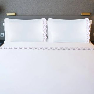 Imaginary Scallop 400TC Embroidery Cotton 4 Piece Sheet Set Fitted Sheet Fits Upto 16" Deep Pocket, Twin Extra Long Sheet Set