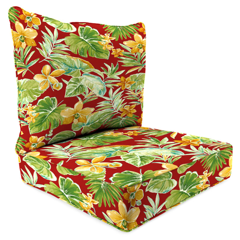 24" x 46.5" Bryann Outdoor Deep Seat Chair Cushion Set with Welt, Red/Green/Yellow