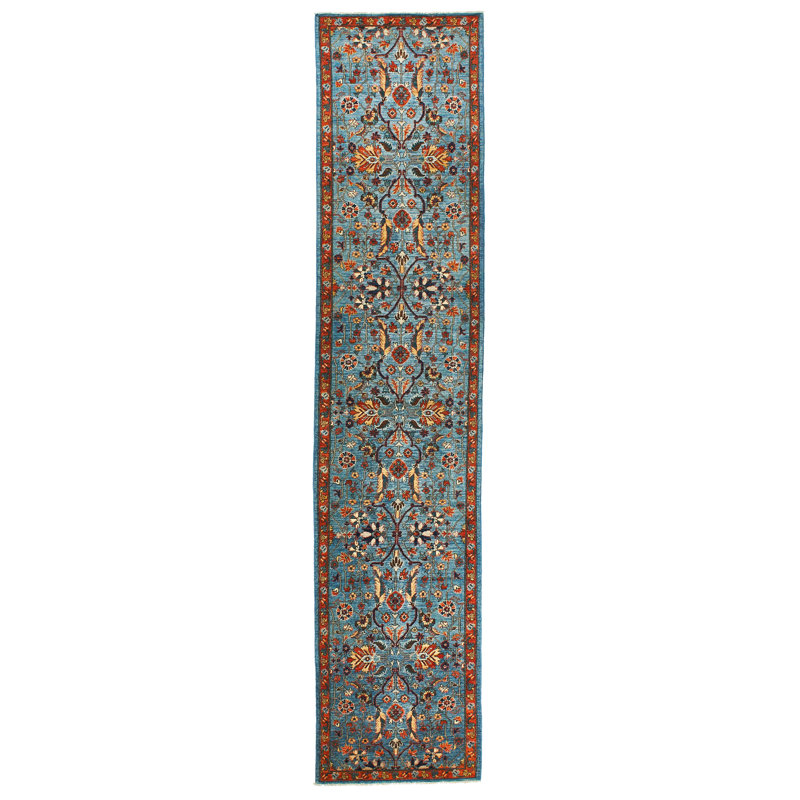 Chemin de table traditionnel bleu et rouille, Tapis de couloir 2 pi 9 po x 12 pi 7 po